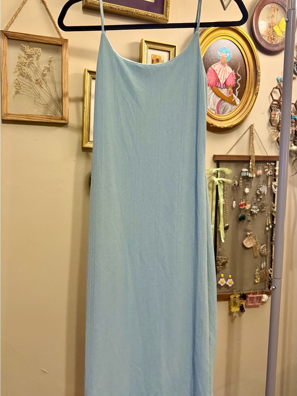 Light Blue Dress - Spaghetti Strap Midi